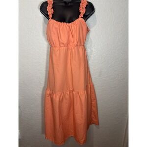 NWT Women's Style House Midi Coral Tiered Ruffle Strap Dress W/Pockets, Size XL